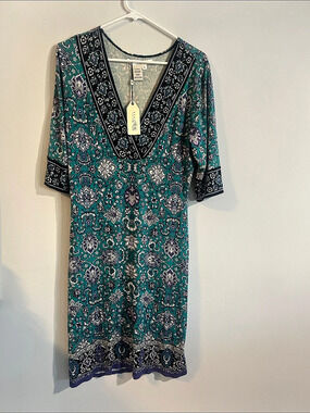 Studio M Paisley Mini Dress in Green & Blue Size Large NWT